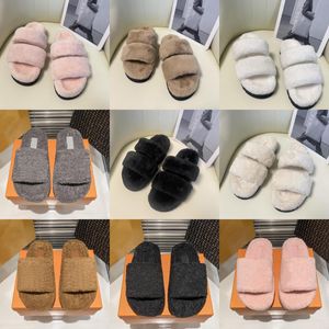 2023 Fuzzy Designer Mujeres Zapatillas Paseo Otoño Confort Invierno Sandalias Mullidas Señoras Lana Diapositivas Cómodas Moda de alta calidad Zapatilla Sherpa Cordero Sandalia