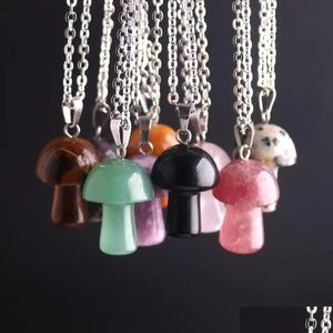 Pendant Necklaces Mini Mushroom Necklace Natural Stone Crystal Quartz Healing Energy For Women Gift Stainless Steel Chains Dr Drop D Dhyd9