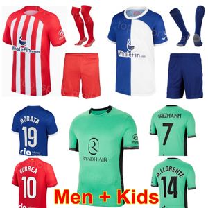 23-24 Club Atletico Madrids Soccer 7 Antoine Griezmann Jersey Set 8 Saul Niguez 13 Jan Oblak 19 Alvaro Morata 14 Marcos Llorente 9 Memphis Depay Football Shirt Kits Kits