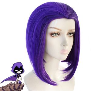 Halloween Teen Titans Women Girl Raven Cosplay Wig Role Play Styled Purple Hair Costume