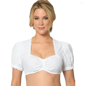 Женские футболки, женская баварская хлопковая блузка Октоберфест, сексуальное кружево с коротким рукавом, белая рубашка с пышными рукавами, укороченный топ