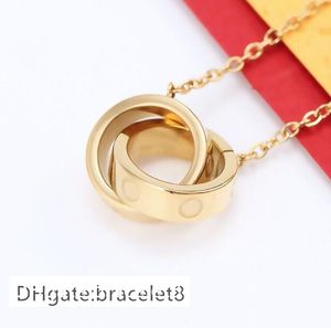 Designer Classico Anello Ciondolo Amore Collana con tappo a vite Anelli a doppio anello Collane con ciondolo con diamanti pieni Collane di coppia per uomo Donna Gioielli per festa di nozze