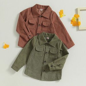 Jackor 3-7y pojkar corduroy skjortor takar barn långärmad lapel knäppare av jacka baby höst vinterkläder barn ytterkläder