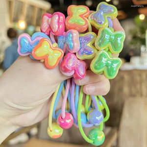 Hair Accessories 2PCS Set Colorful Bow Heart Round Ball Bead Long Elastic Band Girl Kids Cute Kawaii Fairy Sweet Fancy Ponytail Rubber Ties