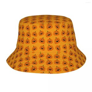 Berets Custom Halloween Pumpkin Pattern Bucket Hats Men Women Beach Sun Summer Fisherman Cap