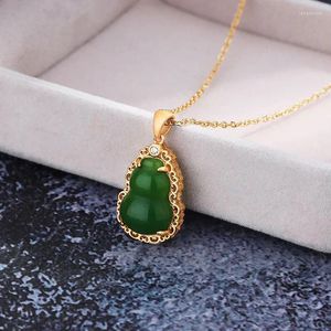 Pendant Necklaces Chinese Style Ethnic Accessories High Green Chalcedony Gourd Fu Lu Retro Temperament Court Han Clothing