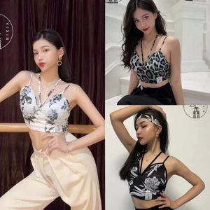 Scen Wear Latin Dance Tops Women Leopard Flower Print Vest Vuxen Cha Rumba Ladies Practice Clothing DNV18424