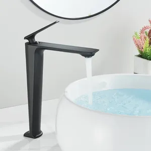 Rubinetti per lavandino del bagno Vidric MYQualife Lavabo alto nero Rubinetto in ottone Miscelatore Maniglia singola Acqua fredda Montaggio su piattaforma Vanity F