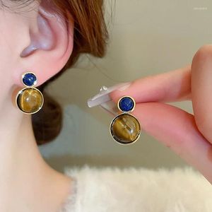 Dangle Earrings Tiger's-eye Stone Round Drop For Women Korean Fashion Luxury Retro High Sense Simple Party Jewlery Boucles D'oreilles