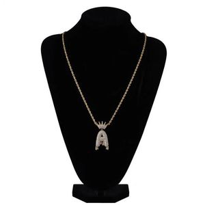 Pendant Necklaces Luxury Iced Out Bling Crown English Letter Pendant Necklace Goldsier Hip Hop M 60Cm Rope Chain Fashion Men Women Jew Dhtyf