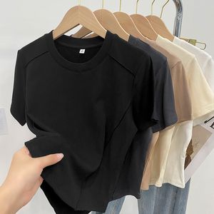 Neue Einfarbig Rundhals Kurzarm Slim Fit T-Shirts frauen Kurze Mode Lässig Blank Custom Tops T-Shirts