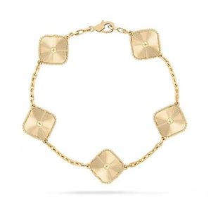 Fashion Classic Four Leaf Clover Charm Armband Bangle Chain 18k Gold Agate Shell