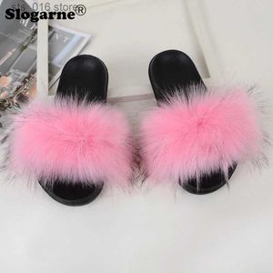 Faux Women 2023 Summer Slippers Home Cool Outdoor Slides Furry Sandals Fluffy Girls Fur Shoes T231023 3627