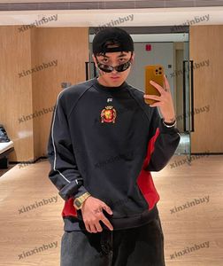 Xinxinbuy Homens Designer Moletom Com Capuz Painel Carta Bordado Tecido De Algodão Manga Longa Mulheres Preto Vermelho S-XL