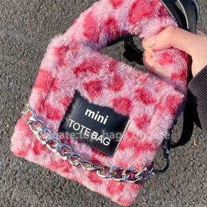 Luxury Handbags Shoulder Faux Female Satchels Totes Leopard Bag Women's Brand Purses Fur Design Winter Mini Phone