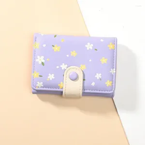 Plånböcker pu flickas lilla färska spänne kort handväska enkel söt student noll mode blommig tryck kvinnors kortväska