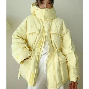 Parkas d'hiver à capuche pour femmes, veste chaude, manteau en coton, irrégulier, moelleux, cordon de serrage à la taille, vêtements d'extérieur 231021