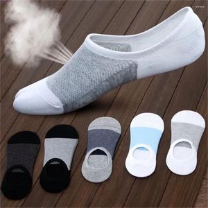 Chaussettes en Silicone pour hommes, pantoufles d'été, 5 chevilles, bateau, coton, invisibles, antidérapantes, respirantes