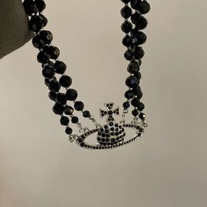 Empress Dowager Vivian's new full diamond three-layer black crystal big Saturn Necklace dark Department personalized short neckchain fashion