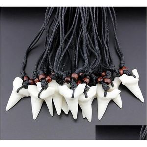 Colares Pingente Moda Atacado Misto 12 Pcs Imitação Yak Osso Tubarão Dente Colar Dentes Brancos Amet para Homens Mulheres Jóias Mn57 Dhrfw