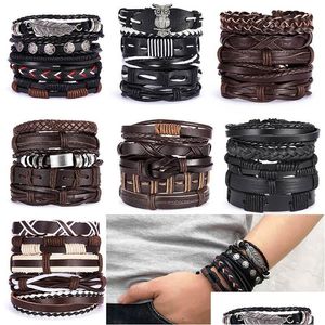 Bracelets de charme vendant des bracelets pour hommes Vintage 5-Pack en cuir tissé croisé costume réglable ornement à la main livraison directe Dhr69