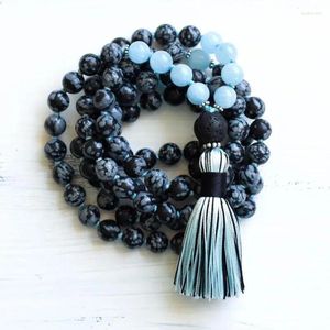 Anhänger Halsketten Schneeflocke Obsidian Mala Perlen 108 A-Quamarin Halskette Japa Gebet Quaste Yoga Schmuck für Männer