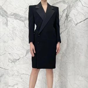 Women's Suits Fashion Autumn Black Acetate Closure Collar Patchwork Long Blazer Jacket Women Single Breasted Vintage Elegant Suit Coat