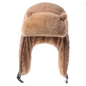 Berets corduroy sowiecki lei feng czapki zima rosyjski rosyjski Ushanka gęstość gęstości wiatroodpornej ciepły fur