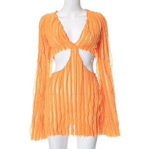 Casual Dresses Sexy V Neck Long Sleeve Ruffles Rave Beach Night Club Party Dresses