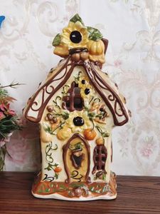 Candle Holders Ceramic Christmas Sunflower House Candlestick Home Decor Crafts Living Room Dining Table Holder Ornaments