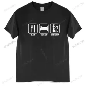 Homens camisetas Camiseta Homens Algodão Tops Comer Sleep Shisha Camisa Engraçado Humor Presente de Aniversário Hookah Nargile Preto Euro Tamanho