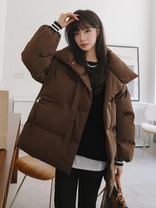 Damen-Trenchmäntel, Winter-Daunen-Baumwolljacke, Damen-Reißverschluss, lockerer gepolsterter Mantel, weiblich, solide Verdickung, warme Puffer-Parkas, Jacken, schwarz, kurz