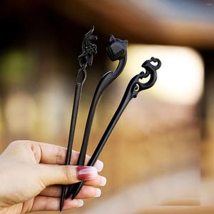 Hårklipp svart stick kinesisk stil bun smycken för kvinnor sandelträ oregelbundna formade hårnål choopstick flickor hanfu tiaras gåva
