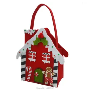 Juldekorationer Pack med 2st Pepparkakor House Candy Holder Red Felt Bag Confection Gift for Children Party