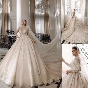 우아한 v 넥 레이스 웨딩 드레스 볼 가운 고급 스팽글 크리스탈 구슬 드레스 vestidos de novia custom made