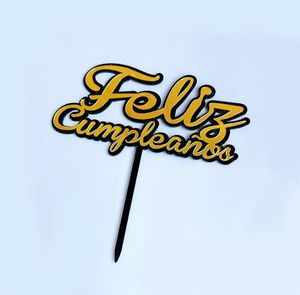 Hiszpański Feliz Cumpleanos Cake Topper Creatlve 3D Letters Happy Birthday Acryl Cake Topper na dekoracje przyjęcia urodzinowe7159204