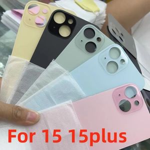 غطاء زجاجي خلفي لـ iPhone 15 Pro Max 15plus iPhone15Pro iPhone15 Back Glass استبدال Big Hole Beal Housing Door Cover Cover Cover Beath Plant مع شريط لاصق