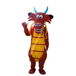 2024 Halloween Mushu Dragon Mascot Costume Wysokiej jakości kreskówkowy motyw Karnawał Dorośli rozmiar świątecznych przyjęć urodzinowych Fancy strój