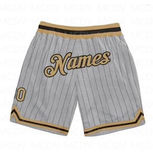 Men's Shorts Custom Silver Gray Black Pinstripe Old Gold-Black Authentic Basketball3D All Over Printed Quick Drying Beach
