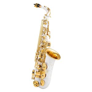 Novo saxofone alto profissional branco, saxofone e-flat, pintura branca, teclas douradas, gravadas, lindamente modeladas, instrumento de jazz