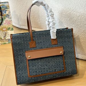 Grande sacola azul denim saco para homens mulheres saco de compras designer saco vintage bolsa bolsa mensageiro lona couro dourado hardware clássico carta impressão