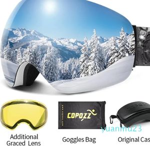 Skibrille, rahmenlose Anti-Fog-Skibrille, Nachtlinsen-Box-Set, Schutz, Ski, Snowboard, Anti-Rutsch-Riemen, Schneebrille für Männer und Frauen