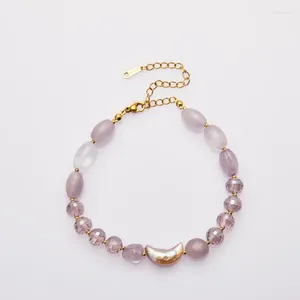 Charm Bracelets Sweet Fashion Moon Shaped Baroque Pearl Jewelry Bracelet Women Korean Original Design Bling Crystal Natural Stone Bangles