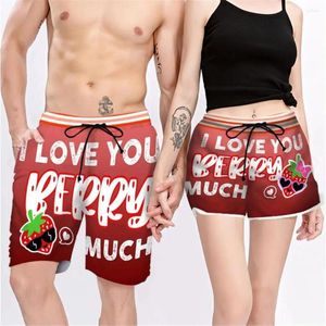 Men's Shorts Couple Matching - I Love You Berry Much 3D Printed Unisex Elastic Waist Summer Beach Harajuku Casual Cool