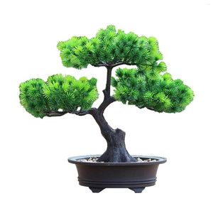 Decorative Flowers Yard DIY Lifelike Living Room Potted Pine Artificial Bonsai Tree Table Decoration Chinese Style Garden Gift Home Office