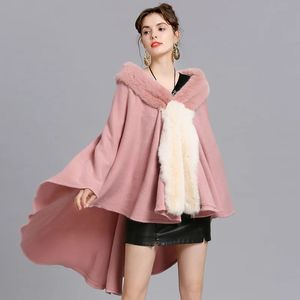 Women's Cape Women's Jackets Luxury Faux Fur Patchwork Knitted Cloak for Women Plus Size Loose Lady's Cardigans Winter Outerwear Poncho Irregular Capes 231023