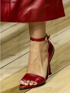 Sexy Sandals Red High Heels Pointed Toe Open Stiletto Heel Buckle Strap Summer Fashion Catwalk Genuine Leather Women's Shoes v