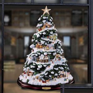 Decorações de Natal Decorações de Natal Árvore de Cristal Papai Noel Boneco de Neve Girando Scpture Janela Colar Adesivo Festa de Ano de Inverno H OT7L1