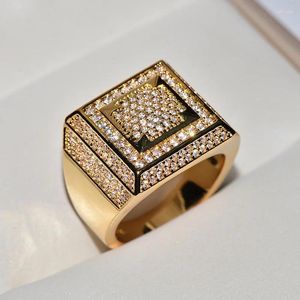 Pierścienie klastrowe pochodzenie hiphopowe Naturalny 2 diamentowy kamień szlachetny 14K żółte złoto Pierścień Mężczyźni luksusowe niewidzialne ustawienie 14 K Pudełko
