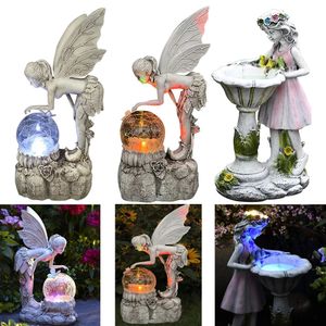 Gartendekorationen LED-Solar-Engel-Harz-Lampenstatue Gartendekoration leuchtende Elfe Mädchen Gartenhandwerk Blumenfee Outdoor-Gartenornamente Geschenk 231023